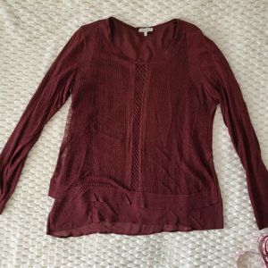 LUCKY BRAND XL BURGUNDY MIXED FABRIC SWEATER BEAUTIFUL!